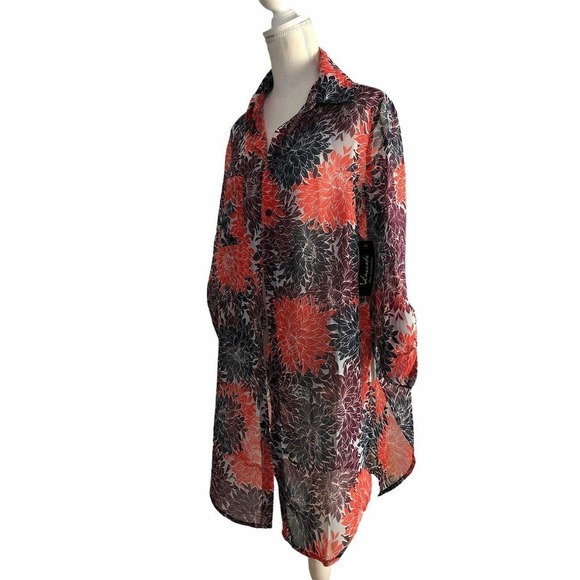 Vincente Milan New York Paris See through Blouse Buttons Size M Long Sleeve - Picture 4 of 7